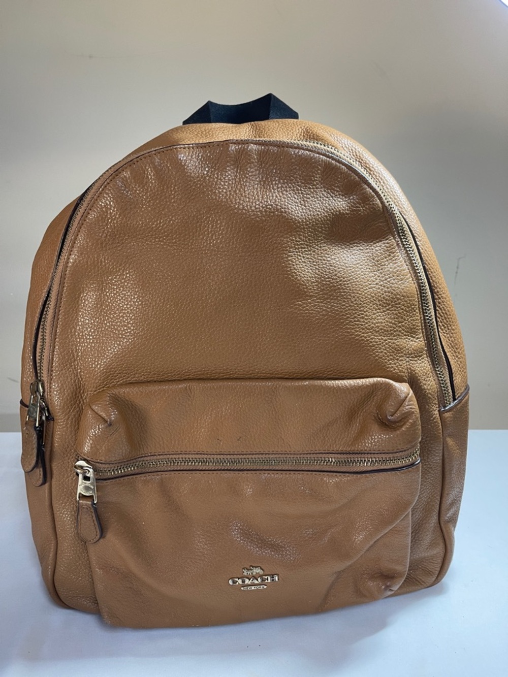 Coach Brown Leather Backpack with Front Zip Pocket